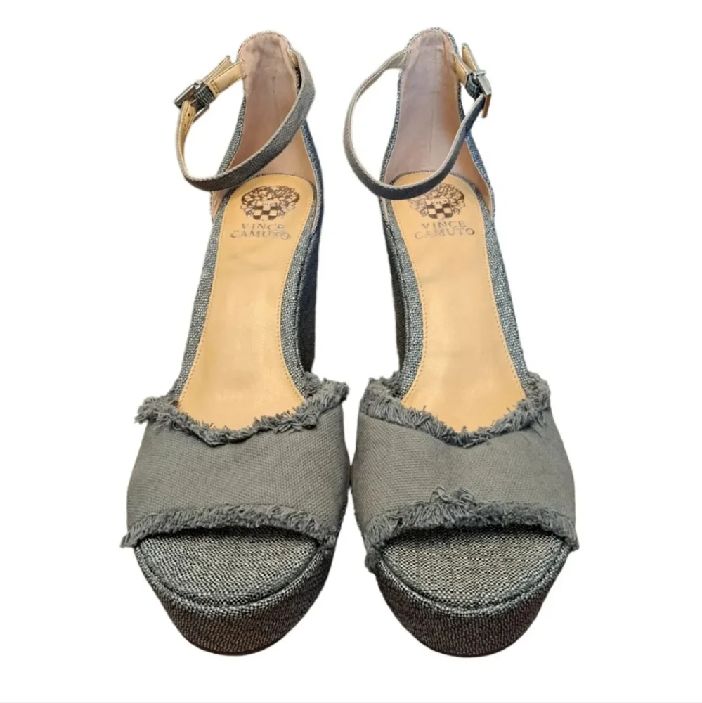 Vince Camuto Womens Gray VC-Tatchen Wedge Heels Ankle Strap‎ Size 11M
